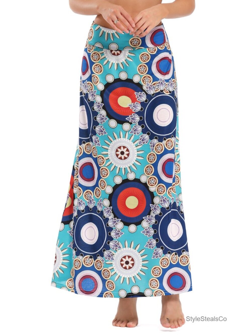 Bohemian Floral Print Maxi Skirt - Elastic Waist Maxi - Picture 6 of 6